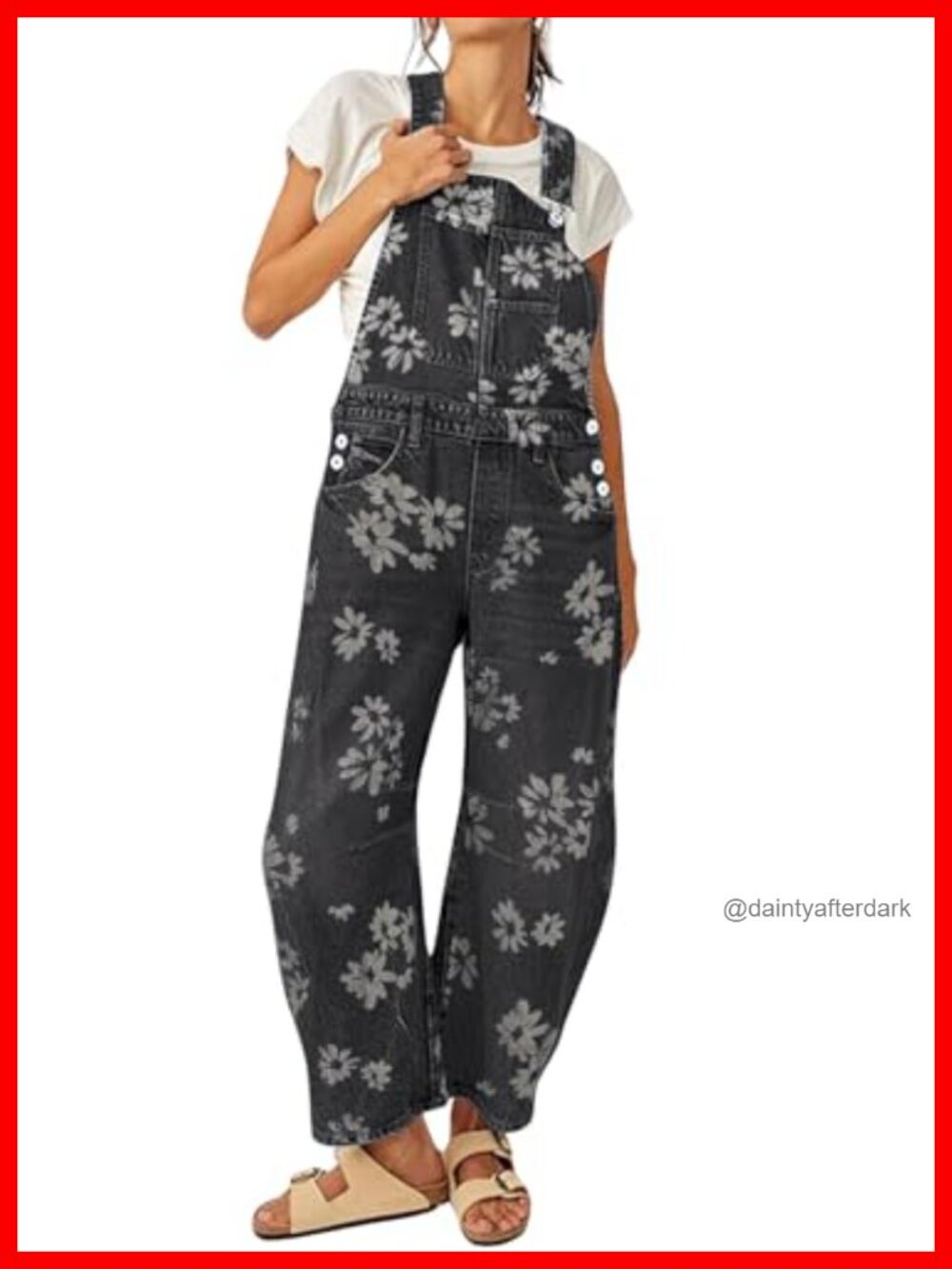 Floral Print Denim Overalls Wide Leg Baggy Barrel Jeans Sleeveless Y2K Jumpsuit